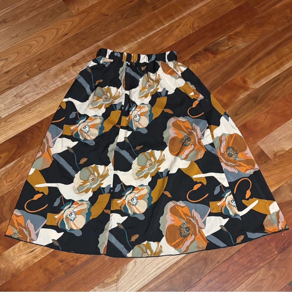 Black and Orange Floral A-Line Skirt